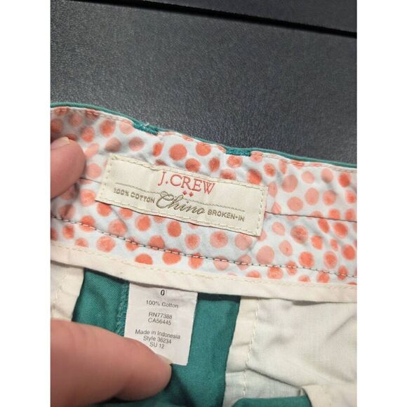 J Crew Shorts Chino Green Broken In 100% Cotton Pockets Casual Women's 0 - Picture 3 of 4